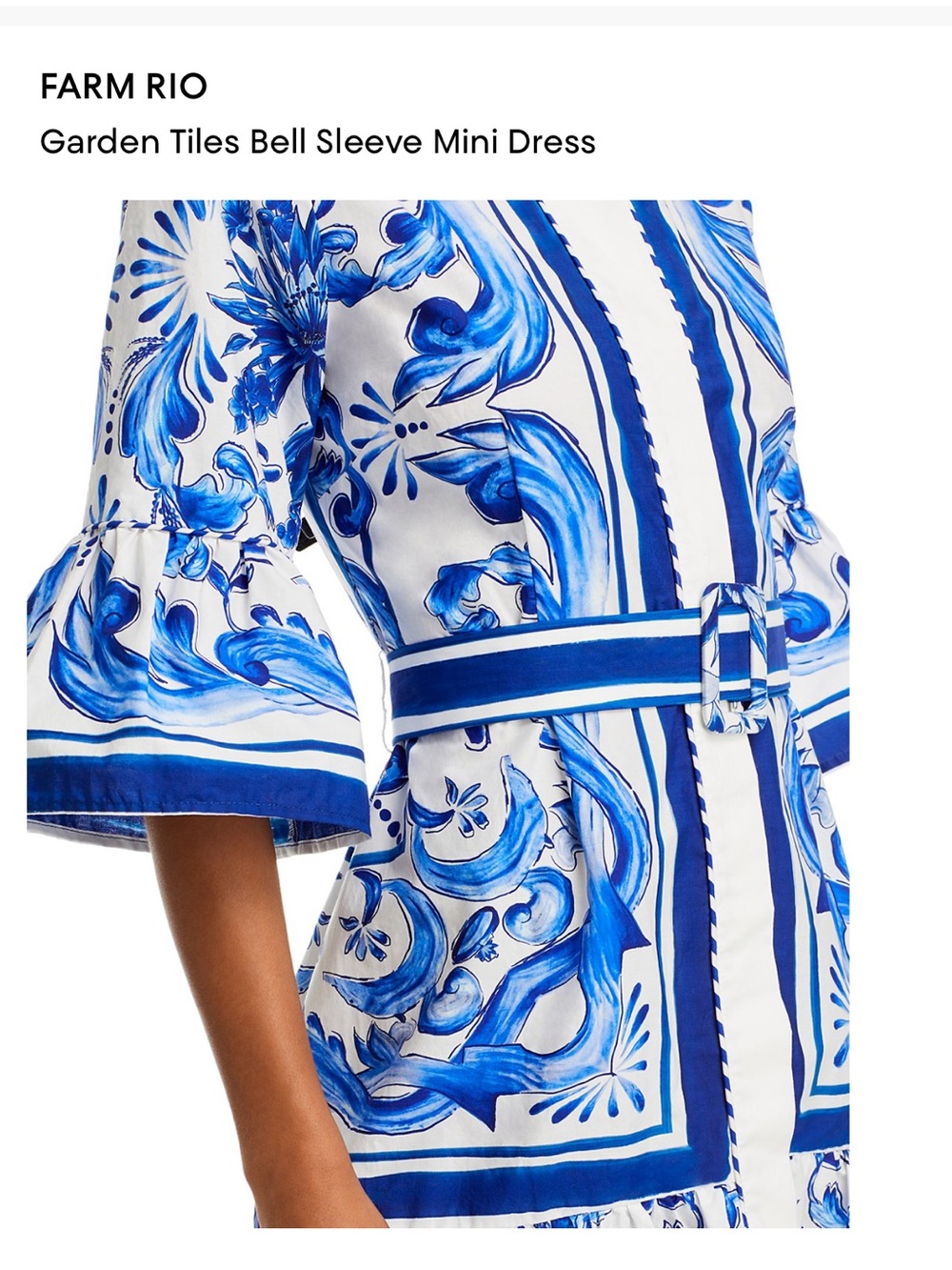 FARM Rio Garden Tiles Bell Sleeve Mini Dress - Picture 2 of 8